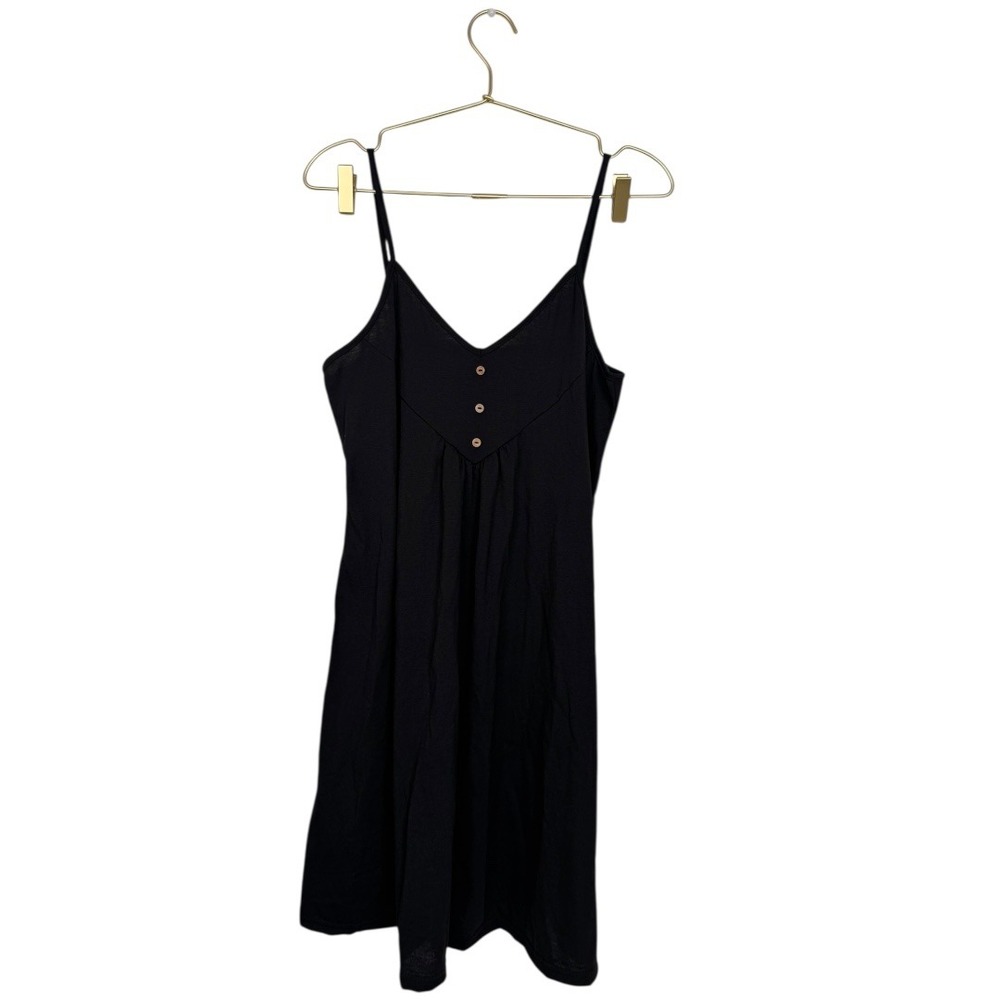 Sleeveless Casual Dress Size L Button Front V Neck Sundress Black Mini Dress 006